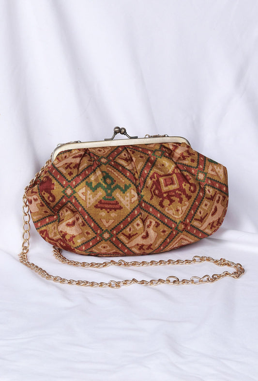 Golden & Multi Silk Patola Print Clutch