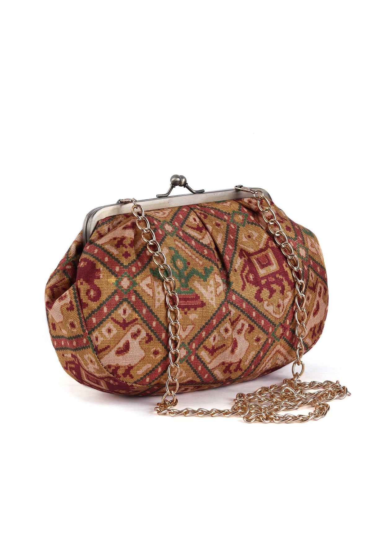 Golden & Multi Silk Patola Print Clutch