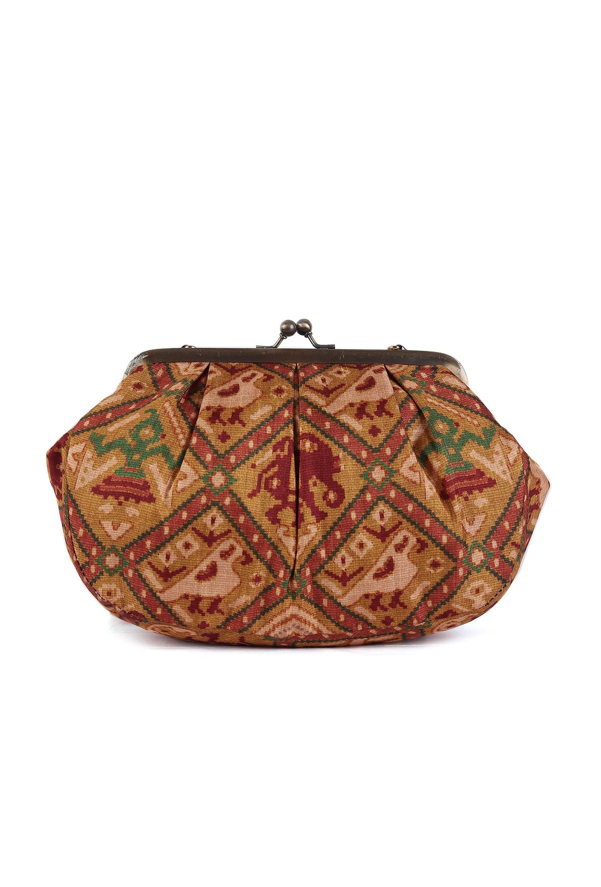 Golden & Multi Silk Patola Print Clutch
