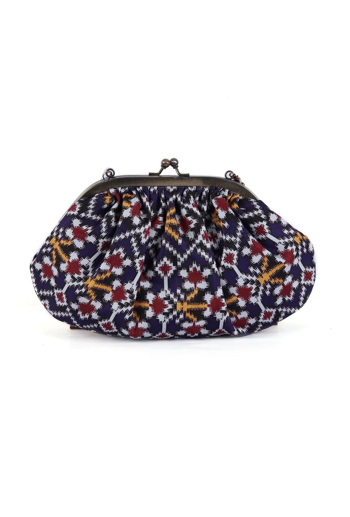 White, Blue & Multi Silk Patola Print Gathered Clutch