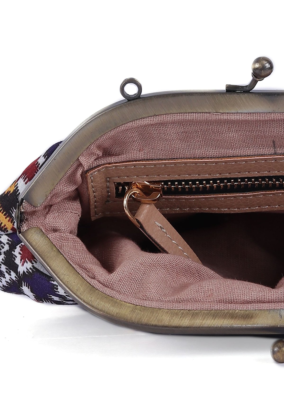 White, Blue & Multi Silk Patola Print Gathered Clutch