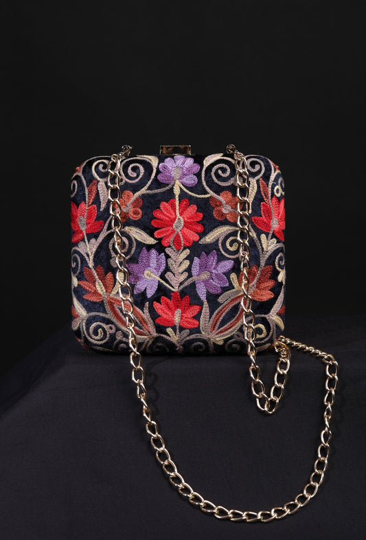 Navy Blue Velvety Box Clutch