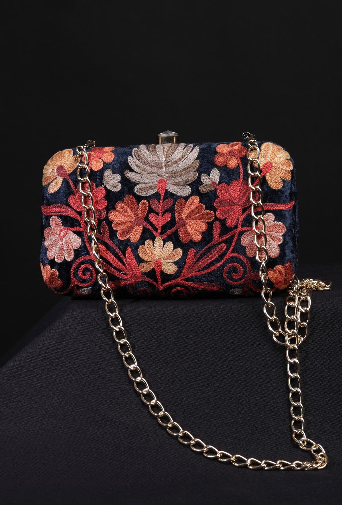 Navy Blue Velvety Rectangular Clutch