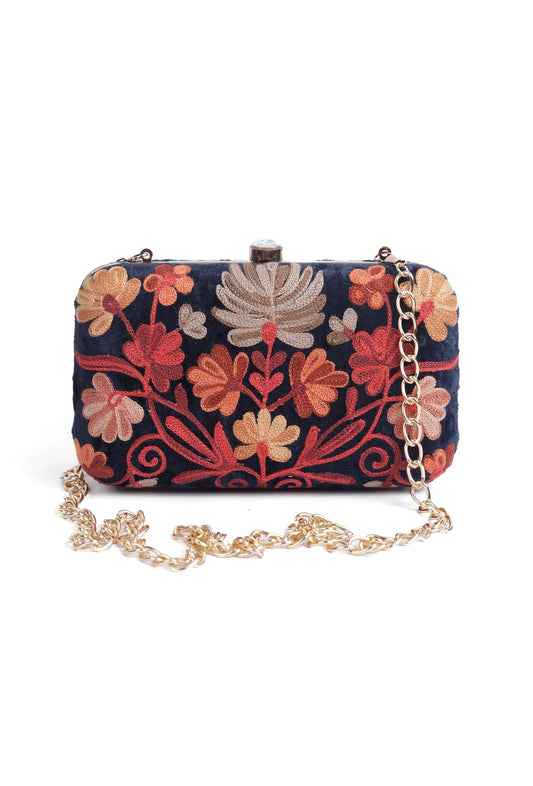 Navy Blue Velvety Rectangular Clutch