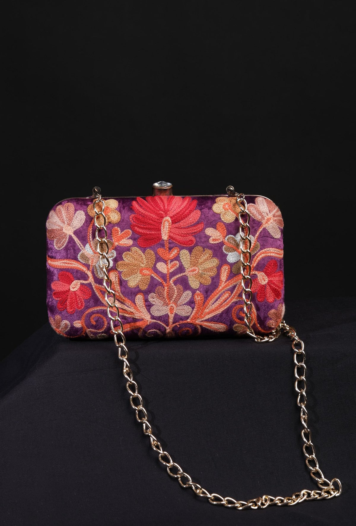 Purple Velvety Rectangular Clutch