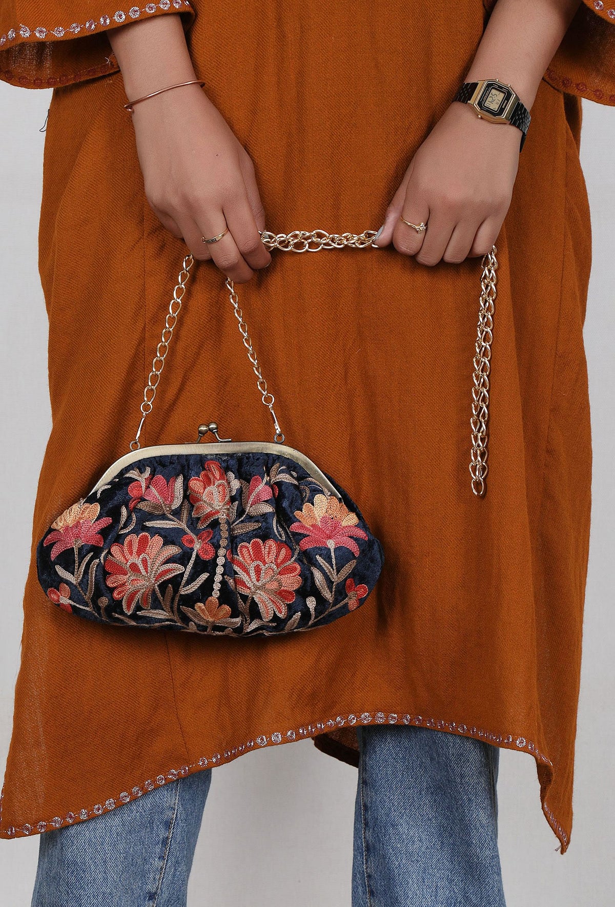 Navy Blue Gathered Clutch