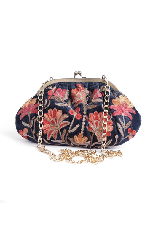Navy Blue Gathered Clutch