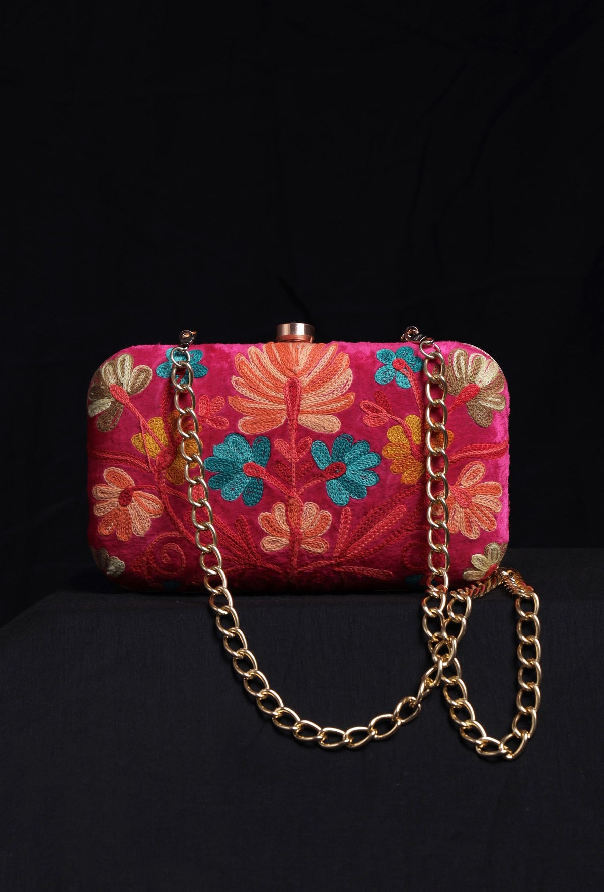 Pink Velvety Rectangular Clutch