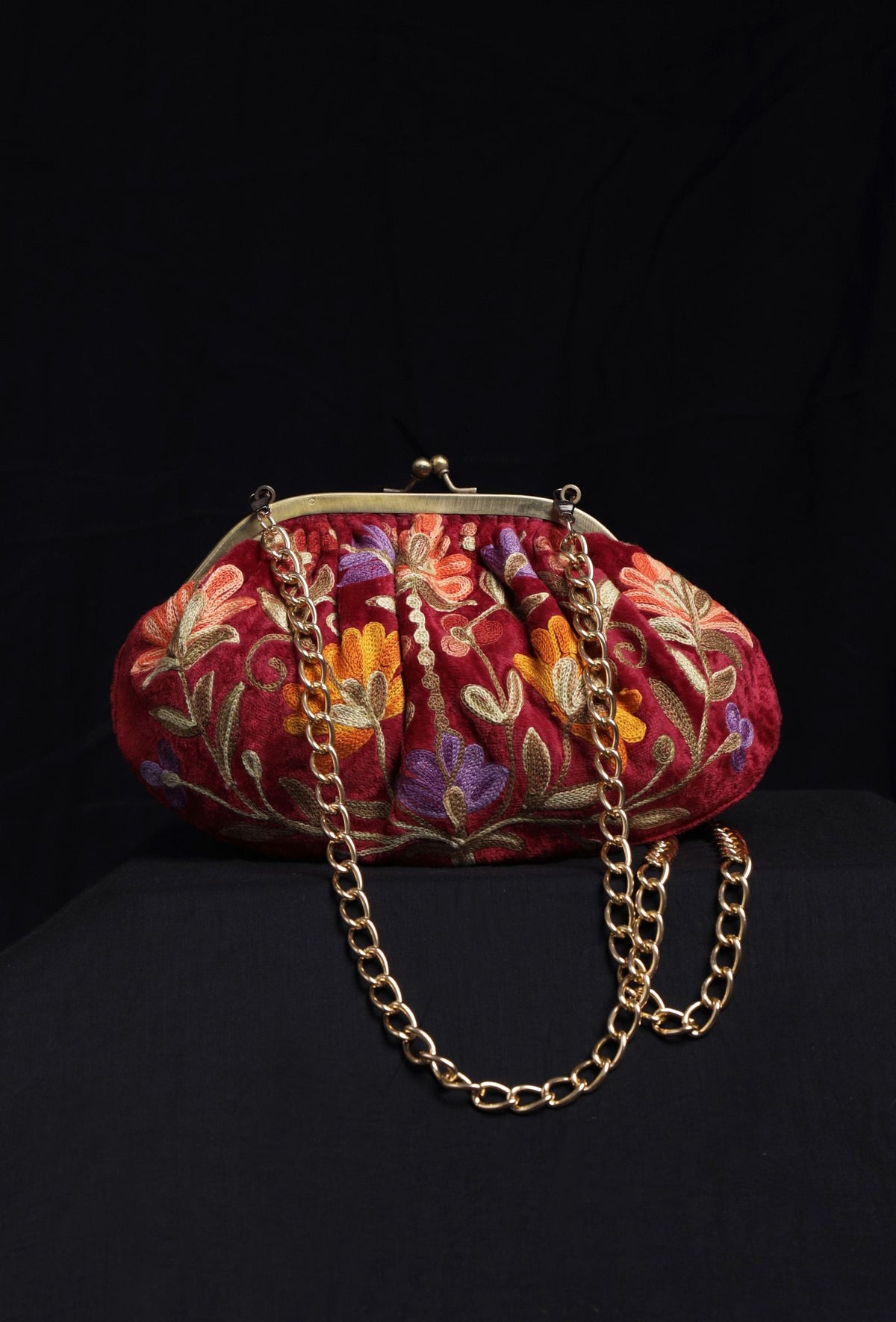 Red Gathered Clutch