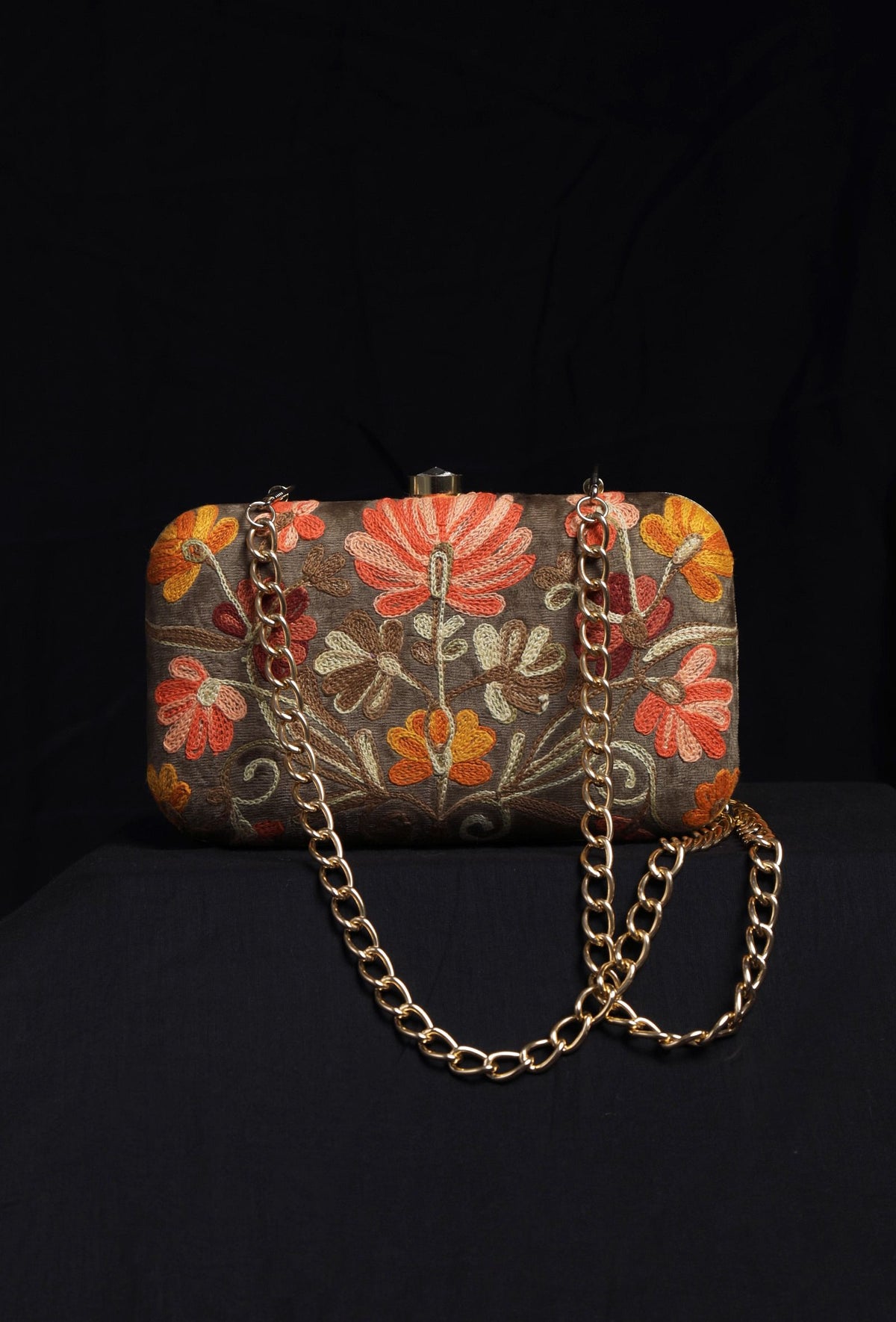 Olive Green Velvety Rectangular Clutch