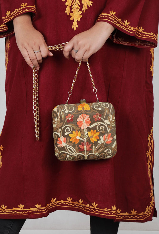 Olive Green Velvety Box Clutch