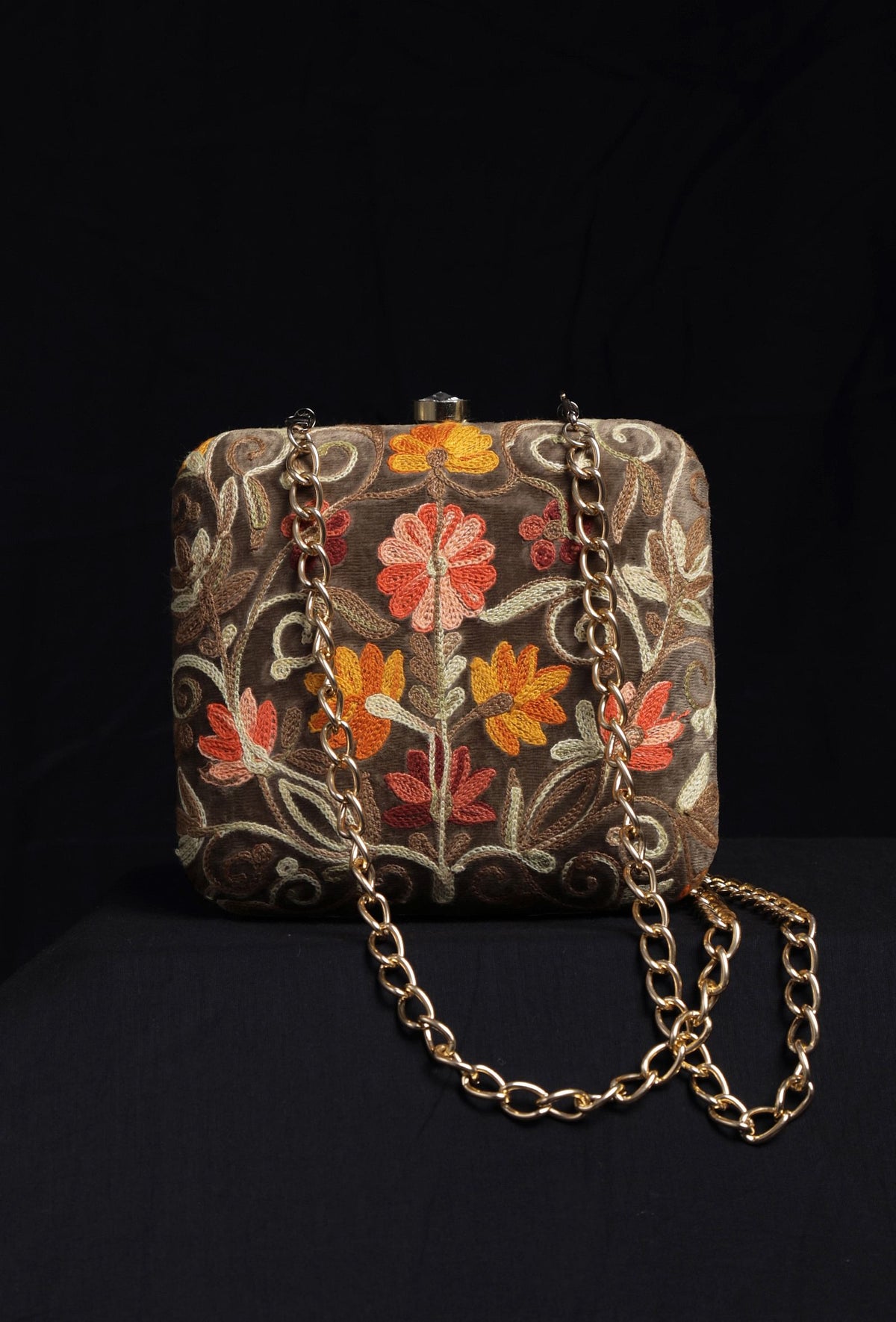 Olive Green Velvety Box Clutch