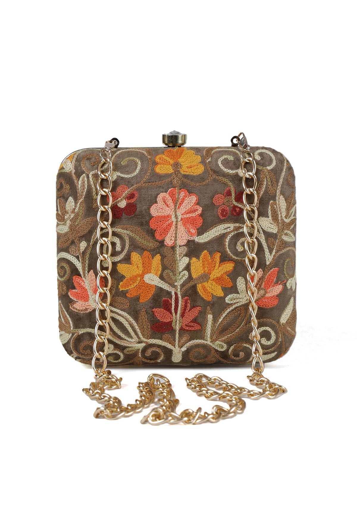 Olive Green Velvety Box Clutch