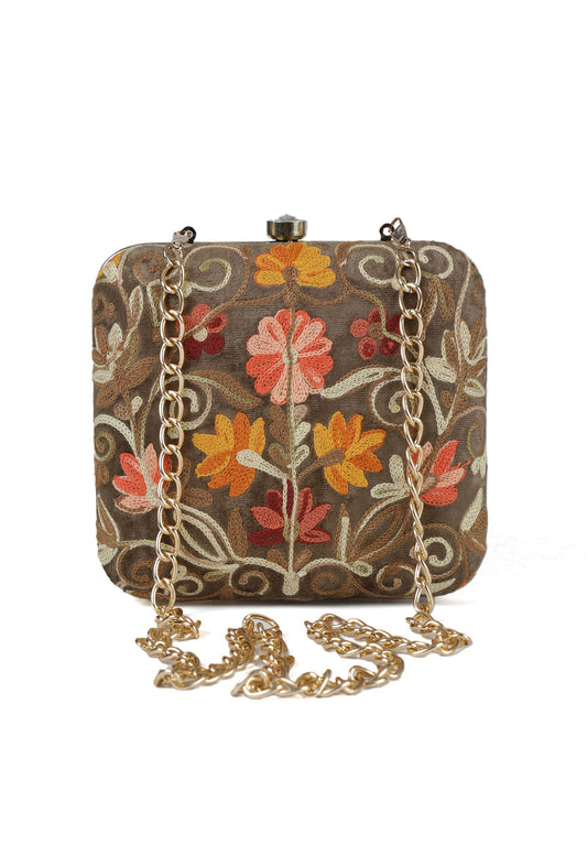 Olive Green Velvety Box Clutch