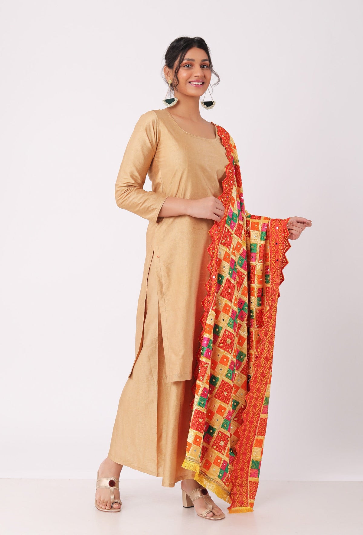 Narangi Allover Embroidered Phoolkari Dupatta