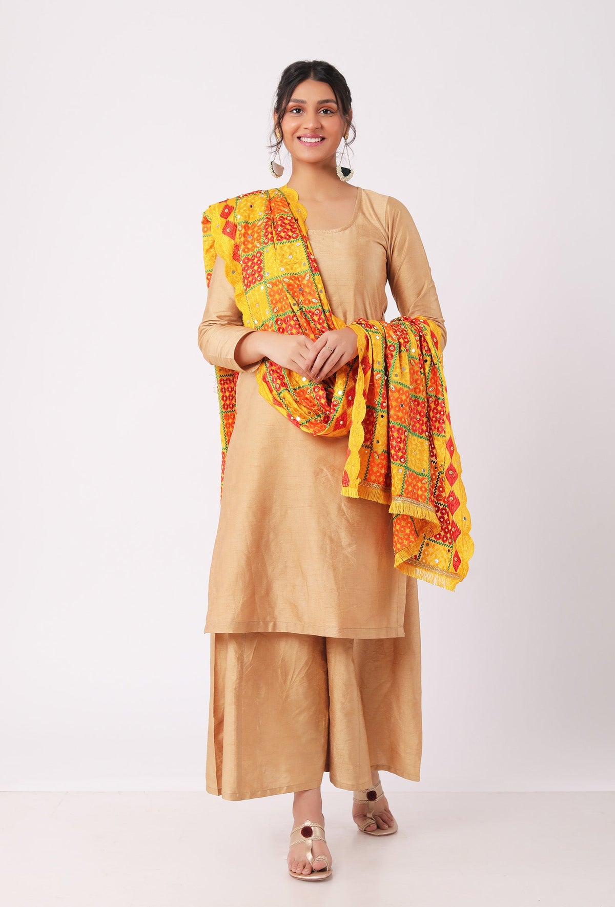 Mustard Allover Embroidered Phoolkari Dupatta