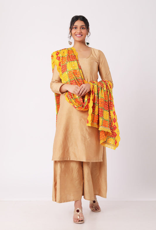 Mustard Allover Embroidered Phoolkari Dupatta