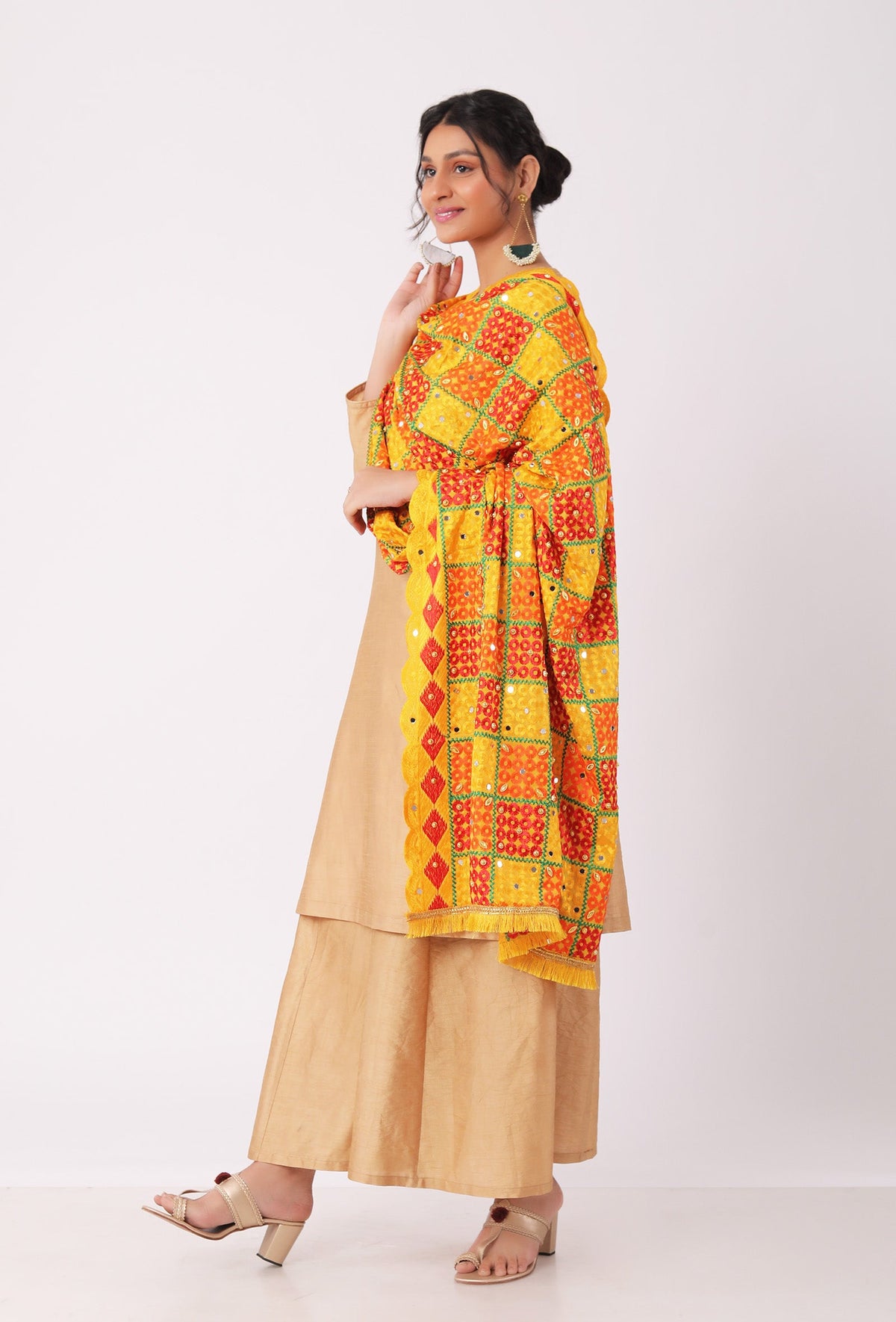 Mustard Allover Embroidered Phoolkari Dupatta