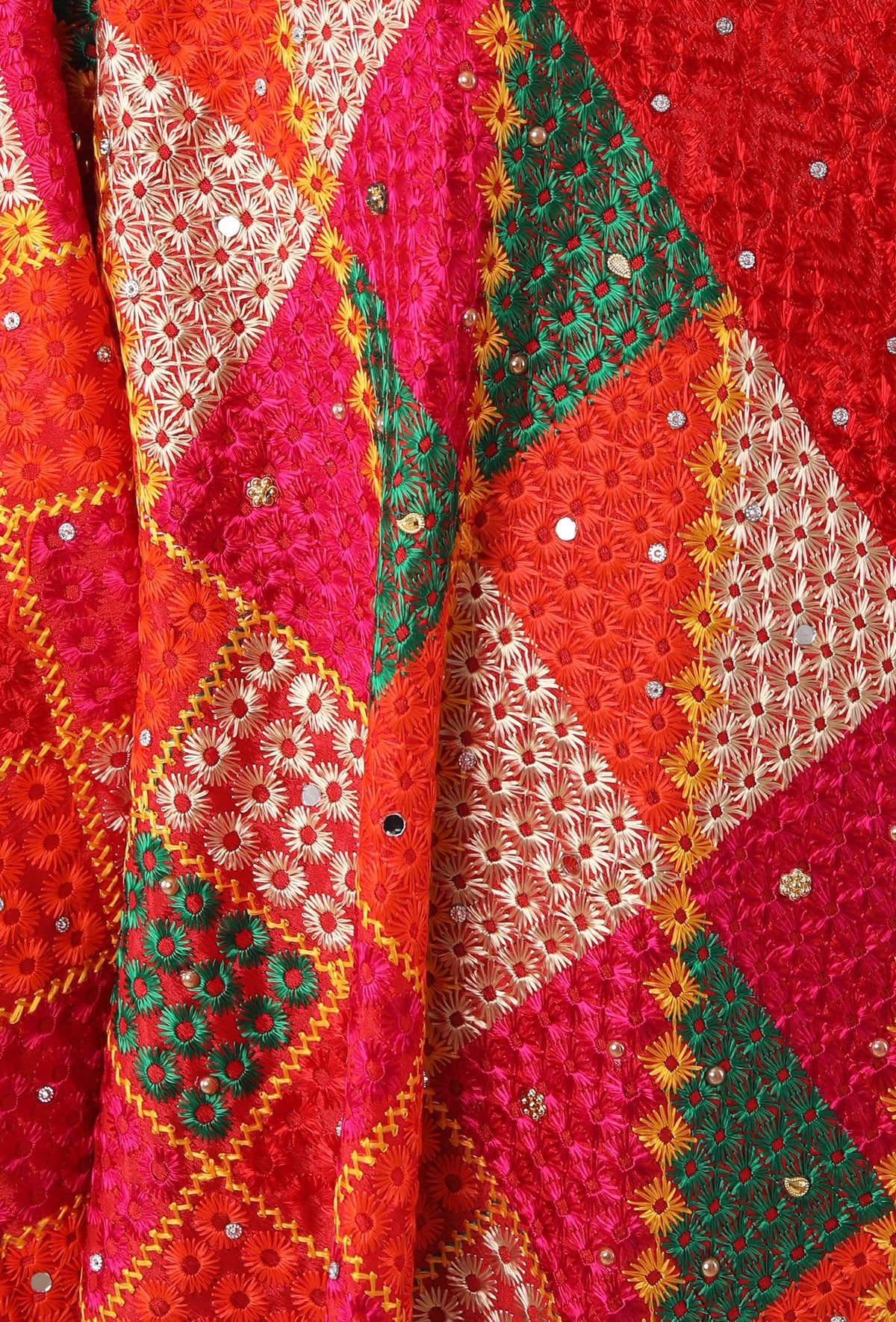 Red Allover Embroidered Phoolkari Dupatta