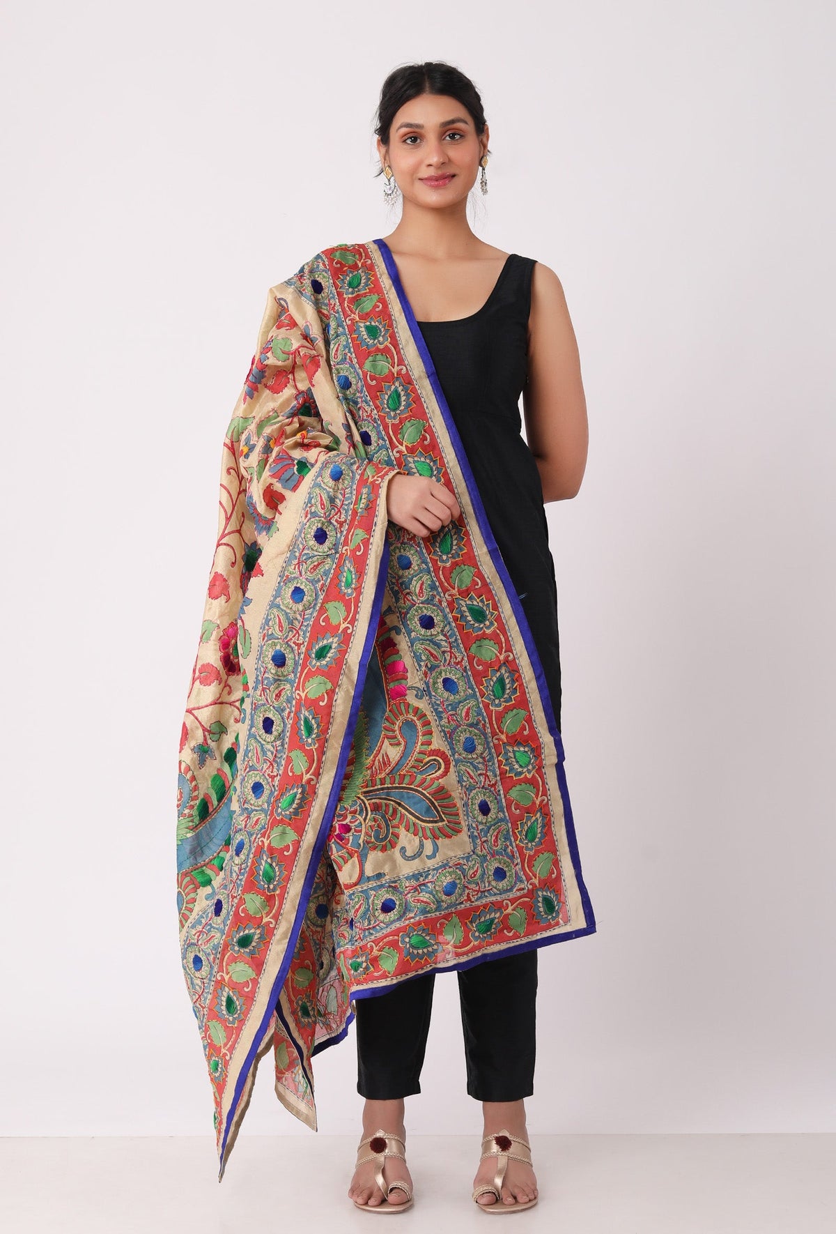 Tanvi Hand Embroidered Kantha Silk Dupatta