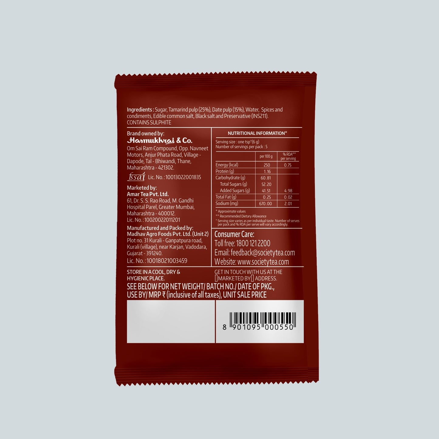 Society Tamarind Date Chutney Pouch - Pack of 10 30 g x 10