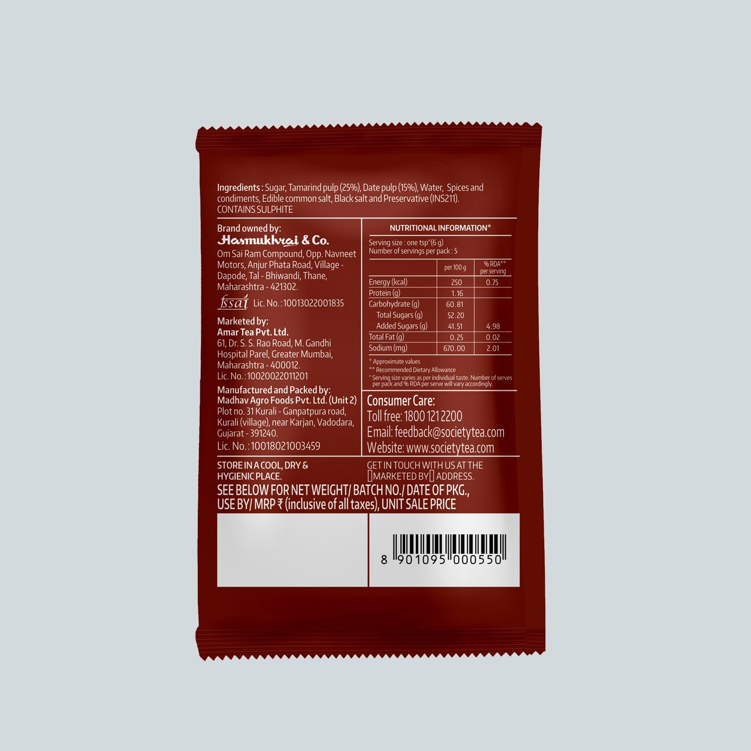 Society Tamarind Date Chutney Pouch - Pack of 10 30 g x 10