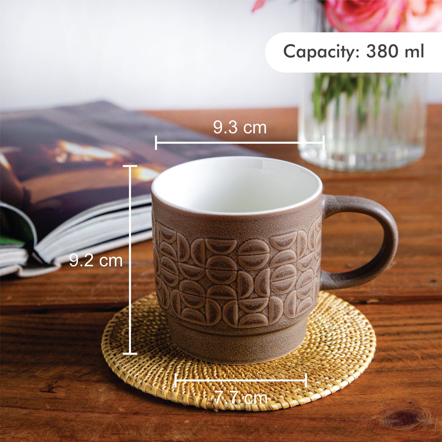 TerraCraft Collection Mocha Earth Ceramic Mug – 380 ml (Set of 2, Brown) 380ml