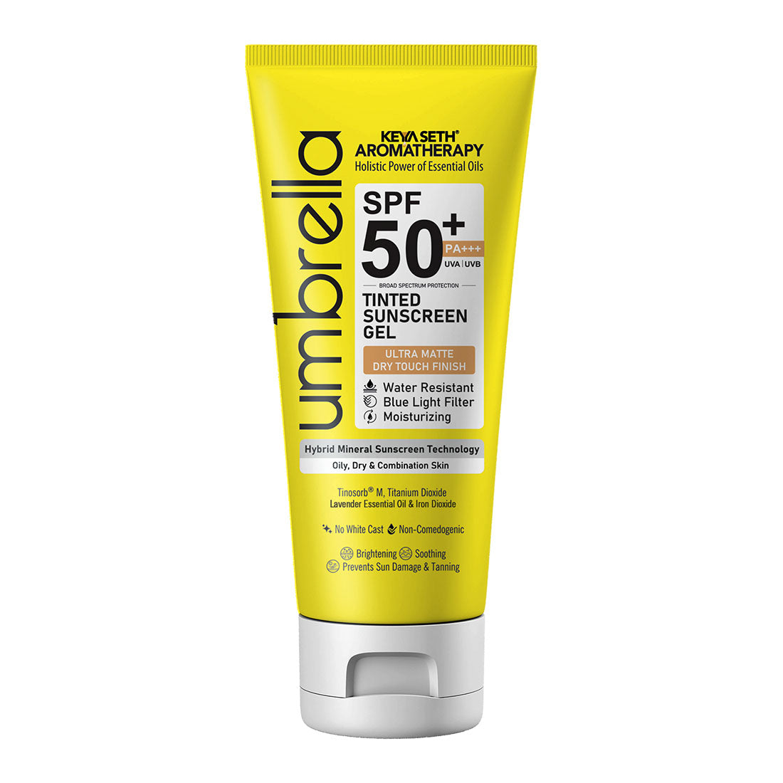 Umbrella Tinted Mineral Sunscreen Gel SPF50 PA+++ Moisturizing, Water-Resistant, Blue Light Filter, Water-Resistant, Dry Touch, No White Cast, Tinosorb M + Titanium Dioxide 50ml