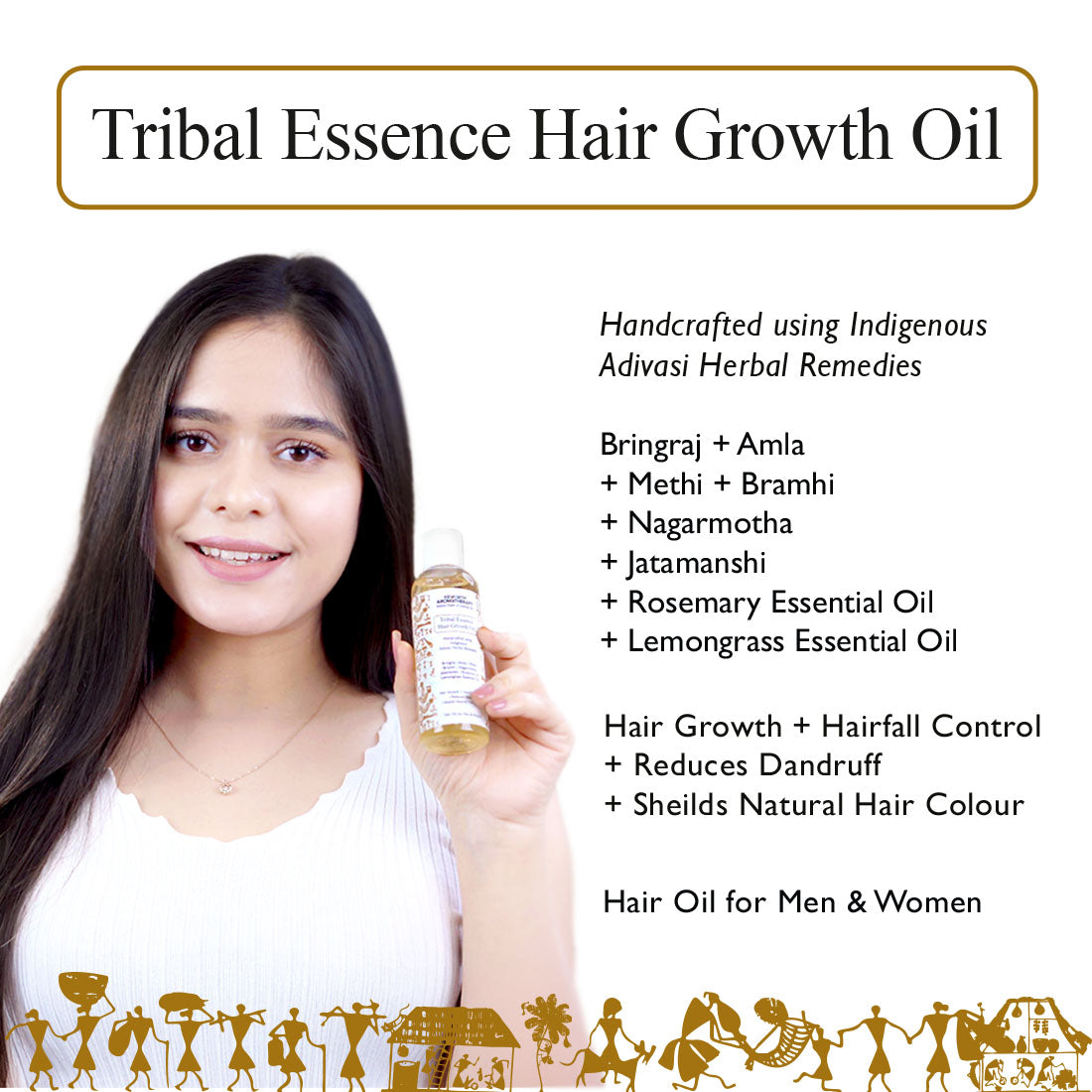 Tribal Essence Hair Growth Oil,Adivasi Herbal Hair Oil,Bhringraj, Amla, Methi, Rosemary Essential Oil, Bramhi, Nagarmotha, Jatamanshi, Lemongrass Essential Oil, Reduces Dandruff for Men & Women 100ml x 3