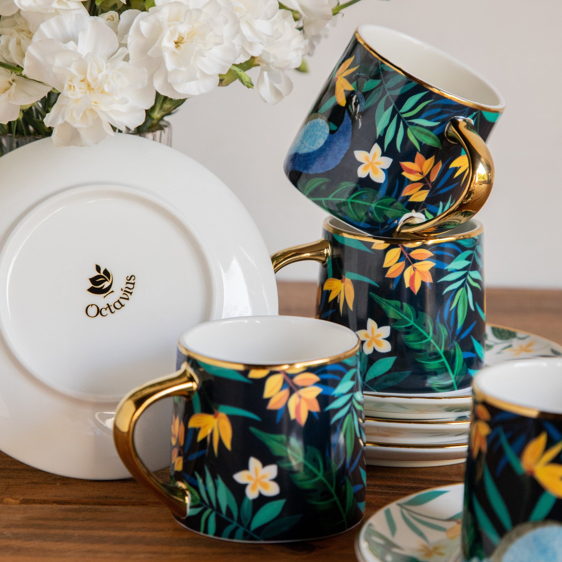 Tropical Elegance Teaset– Set of 6 Cups & Saucers (200 ML Each) 200ml