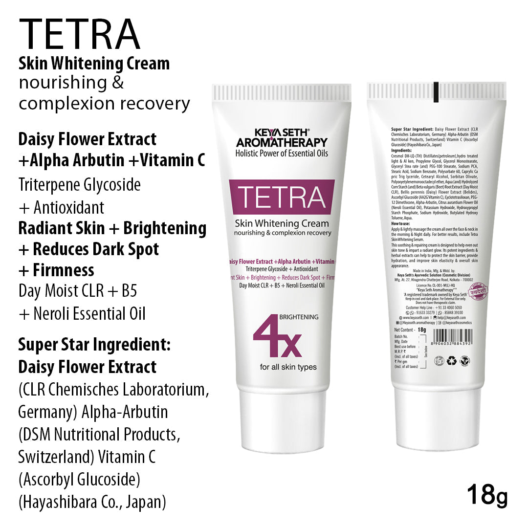 Tetra Skin Whitening Cream, Alpha Arbutin, Niacinamide, Vitamin C, Daisy Extract & Neroli for Radiant Glow & Luminous Complexion, Age Spots & Melasma 45g x 3