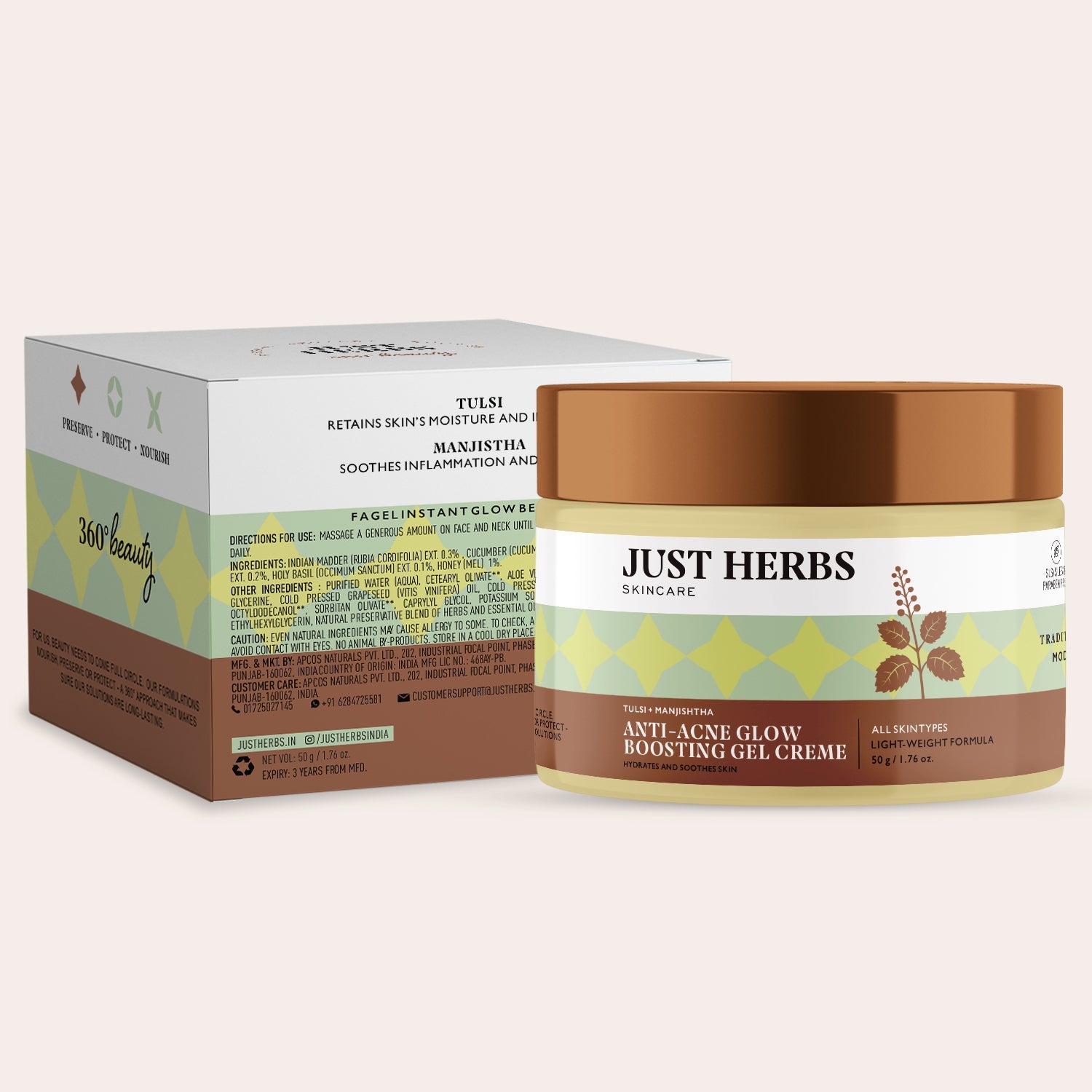Anti-Acne Glow Boosting Gel Creme with Tulsi and Manjishtha / Fagel 60g