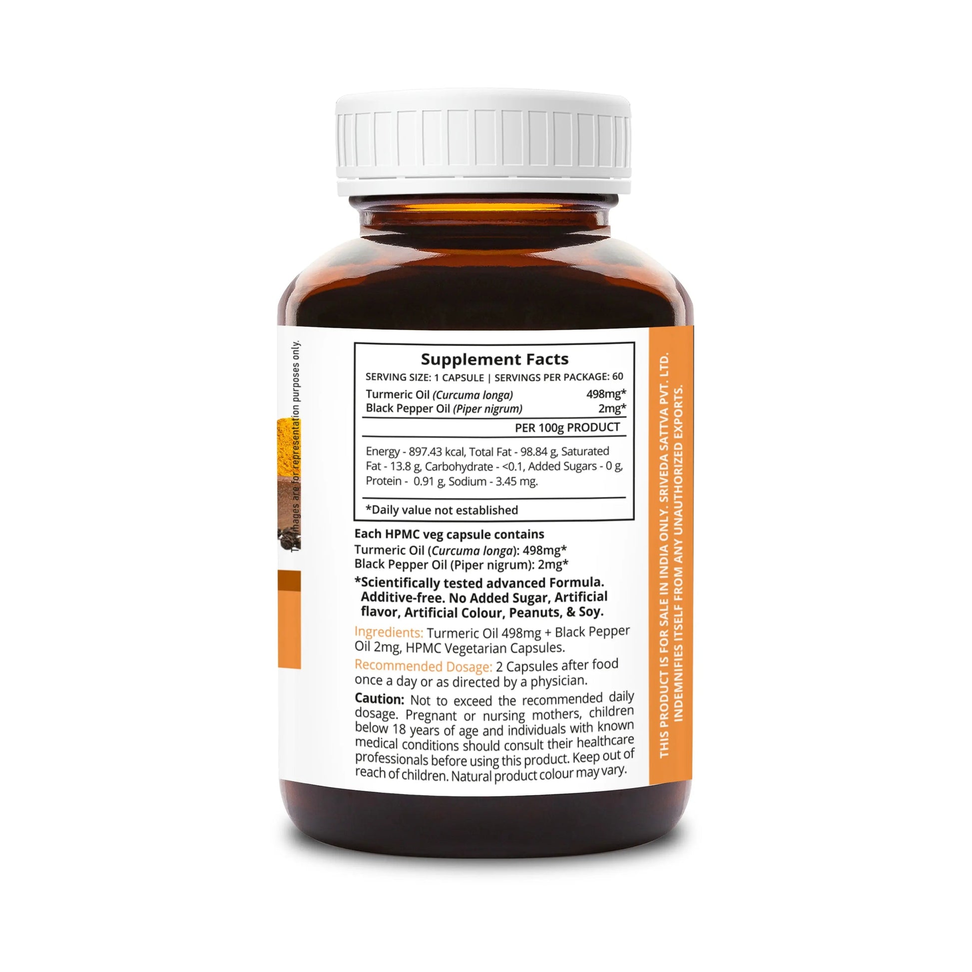 SupaSupp Quick Action Bioperine Oil Curcuwin | Anti-Inflammatory, Anti-Oxidant, Overall Repair And Immunity | Health Supplement | 60 Veg Cap, 500 mg 500mg