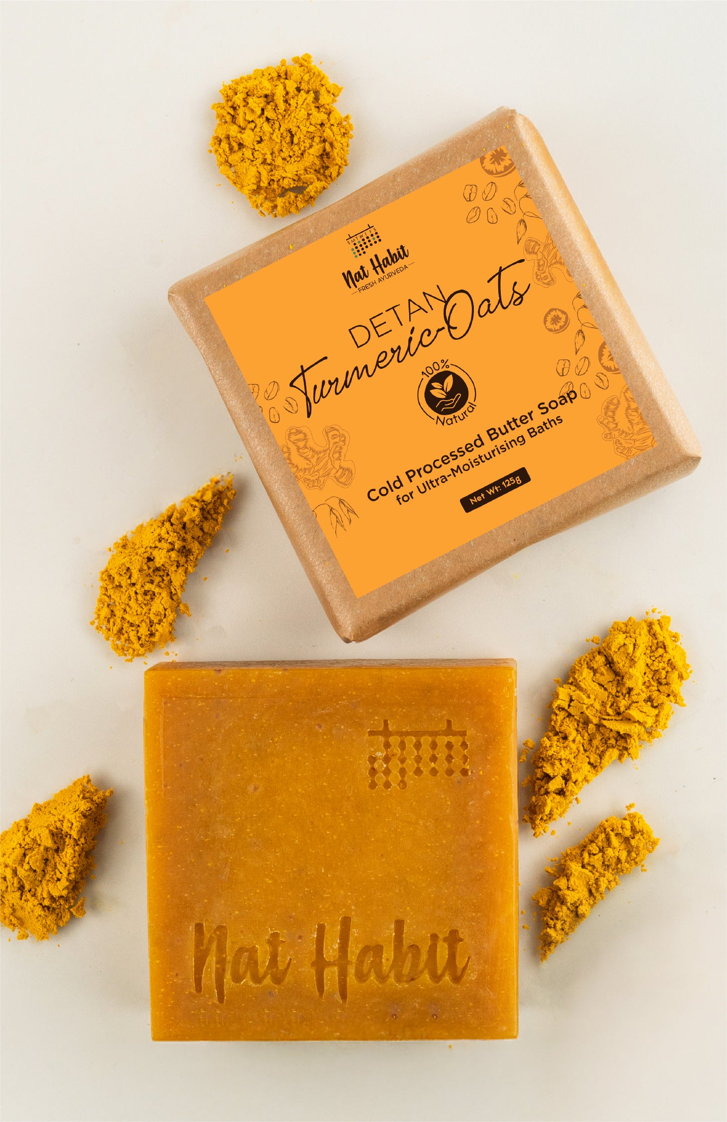 Cold Processed Detan Turmeric-Oats Soap 125g-x2