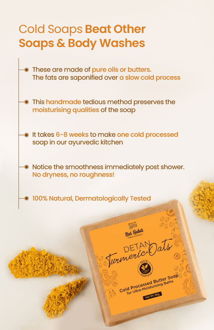 Cold Processed Detan Turmeric-Oats Soap 125g-x2
