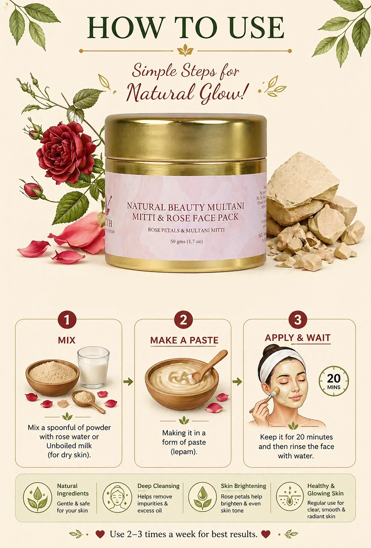 Natural Beauty Multani Mitti & Rose Face Pack