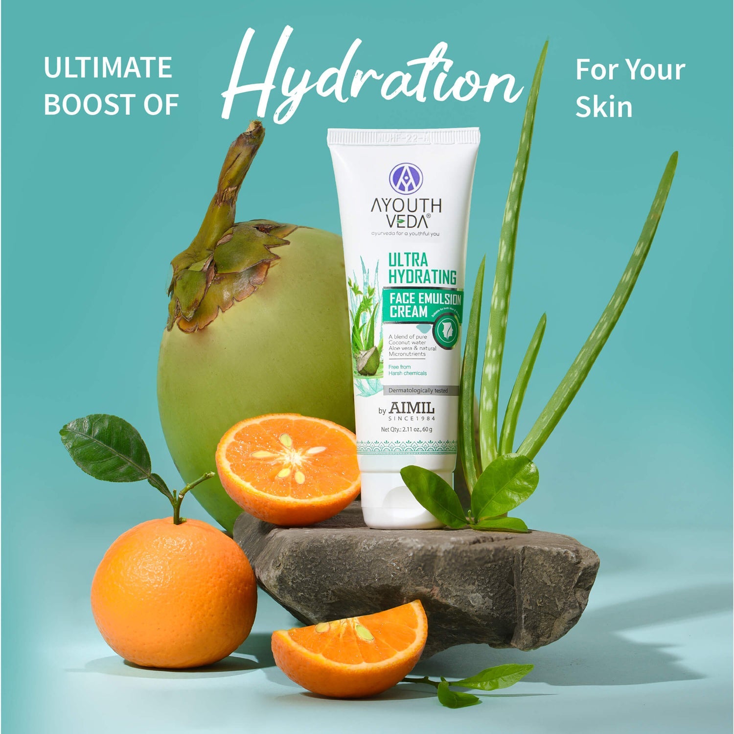 Ultra Hydrating Face Emulsion Cream | Nature’s Goodness for 24 hours Hydration | Moisturizes, Tones, and Brightens Skin | With Coconut Water, Aloe Vera, and Green Tea | Net. qty - 60g 60g