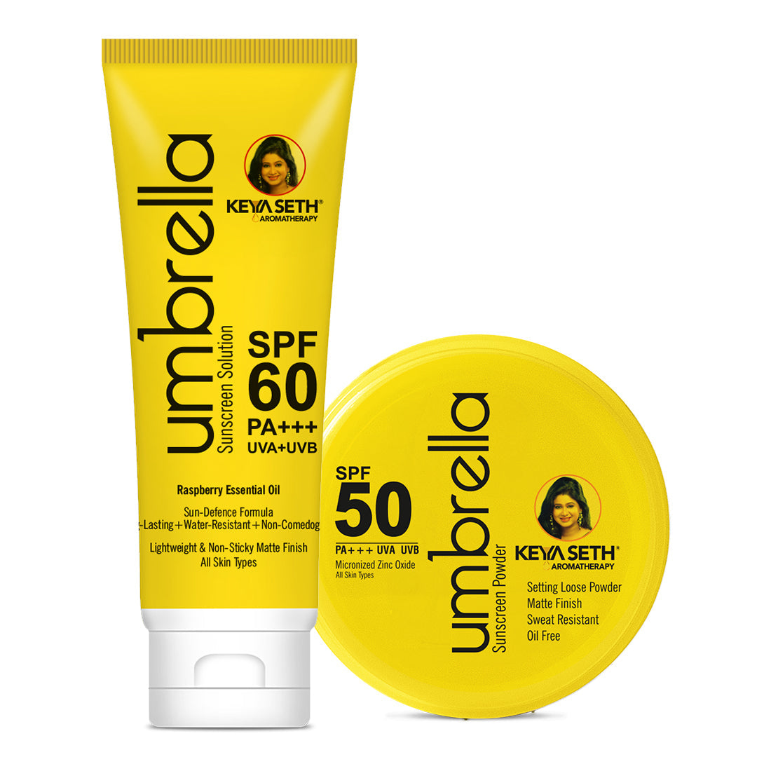 Umbrella Sunscreen Advanced Protection Kit SPF 60 Solution + SPF 50 Powder for Ultimate Sun Defence & Matte Finish 150ml