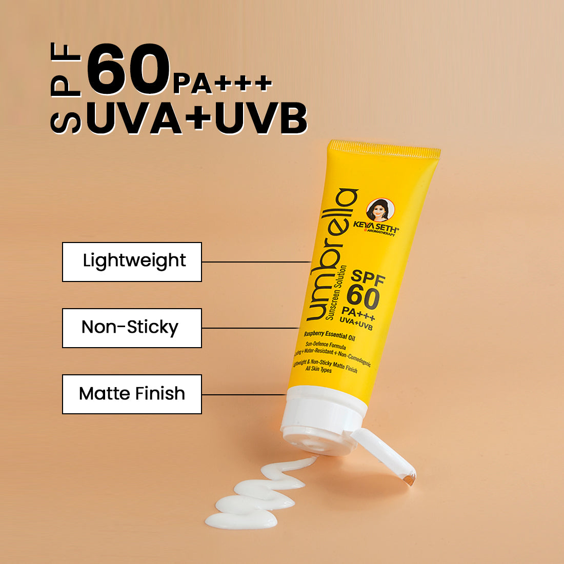 Umbrella Sunscreen Solution SPF 60, Broad Spectrum Protection, No White Cast, Lightweight Matte Finish with Raspberry Oil 100ml x 3