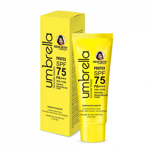 Umbrella Sunscreen Solution Protex SPF 75 Broad Spectrum Protection, Hydrating, No White Cast, Lightweight Matte Finish with Sandalwood Oil 18g