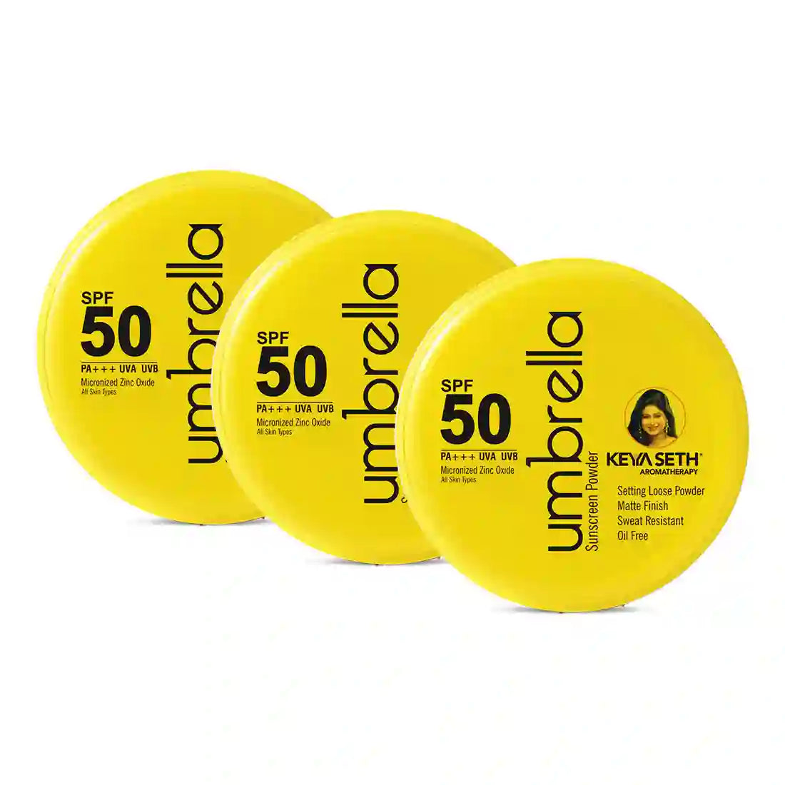Umbrella Sunscreen Powder SPF 50 with PA+++ UV Protection, Sweat Resistant Formula, Micronized Zinc Oxide for Oily Skin 50g x 3