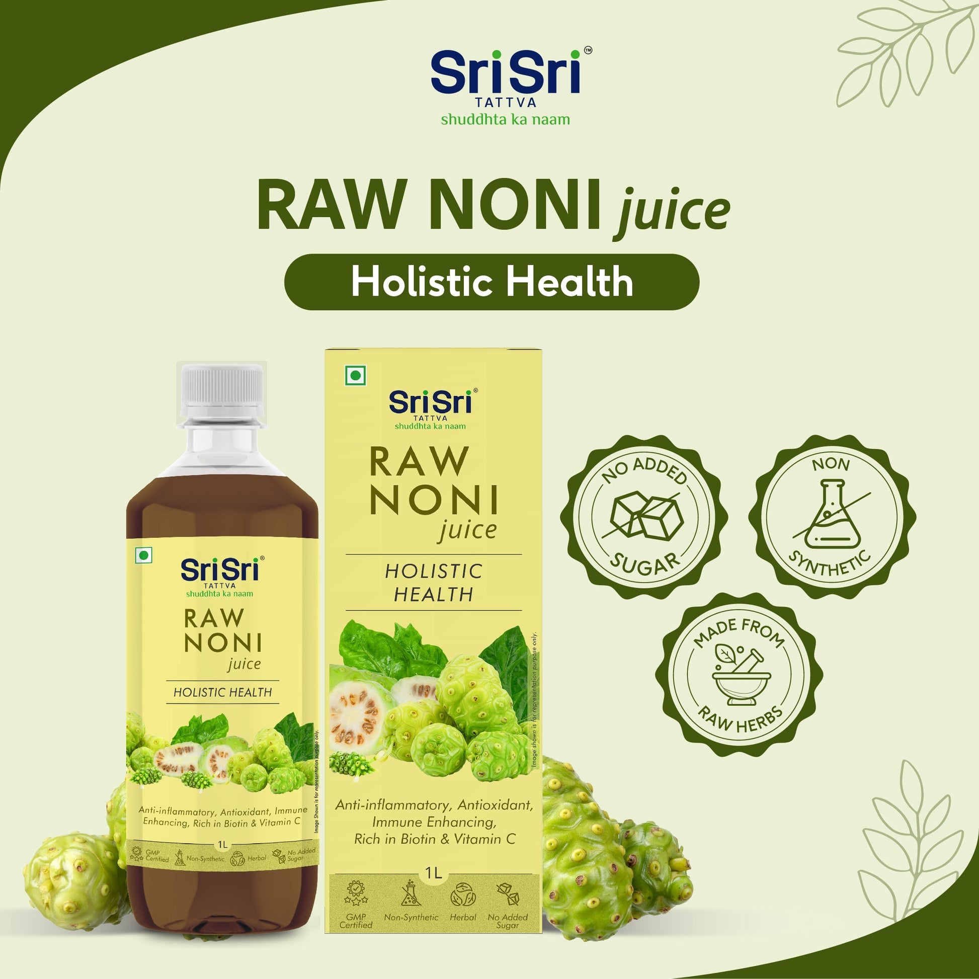 Raw Noni Juice - Holistic Health | Anti-inflammatory, Antioxidant, Immune Enhancing, Rich In Biotin & Vitamin C | 1 L 1L