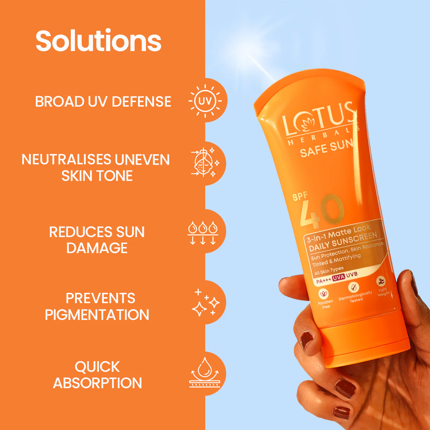 Safe Sun 3 In 1 Matte-Look Daily Sunscreen SPF 40 PA+++ 50g