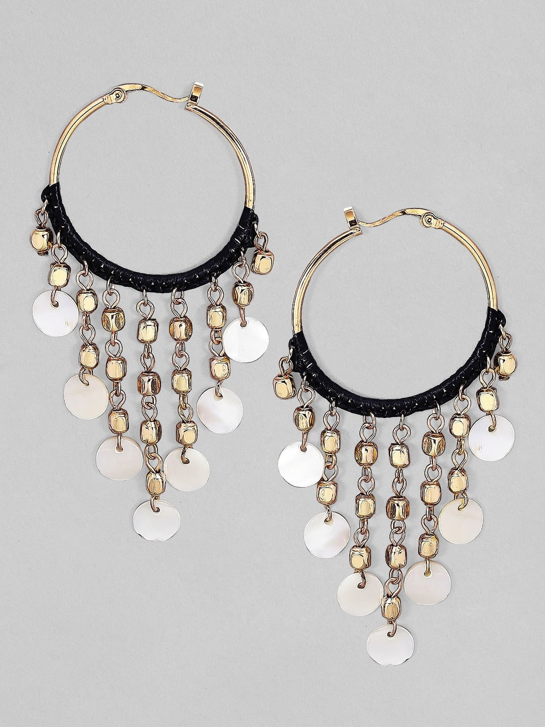 Rubans Voguish Beaded drop hoops. Gold