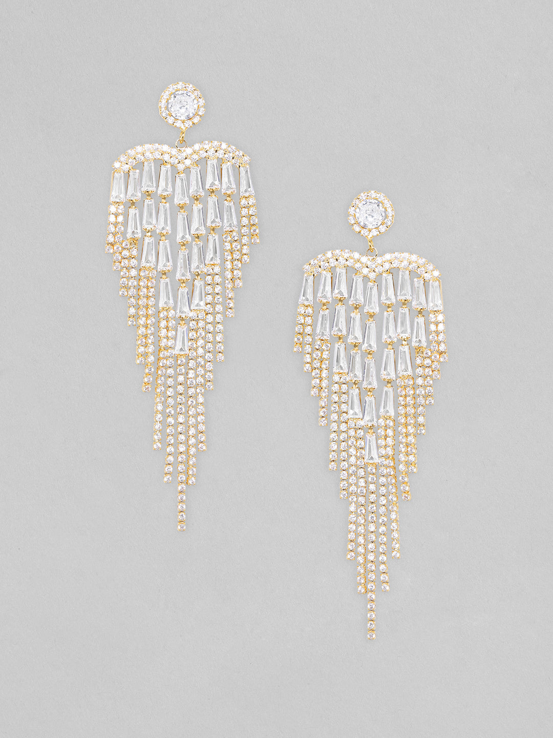 Glittering Trails American Diamond Zirconia Statement Danglers Gold