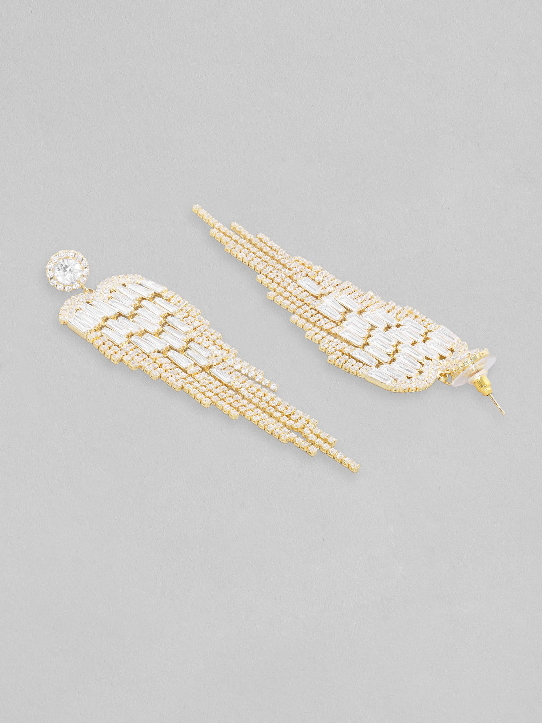 Glittering Trails American Diamond Zirconia Statement Danglers Gold