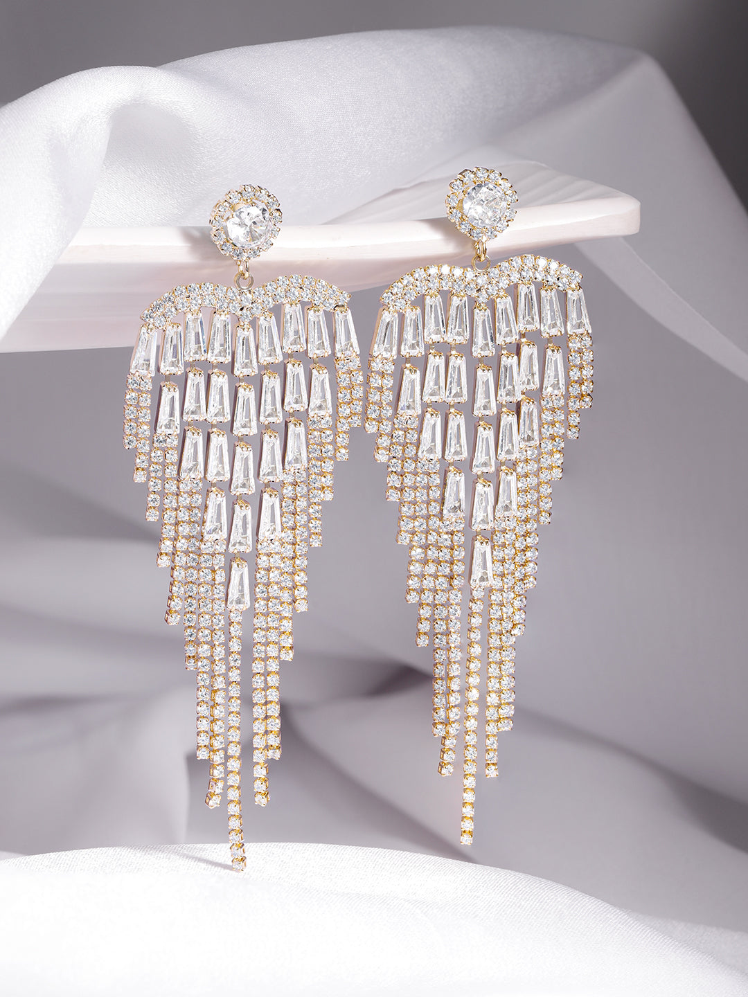 Glittering Trails American Diamond Zirconia Statement Danglers Gold