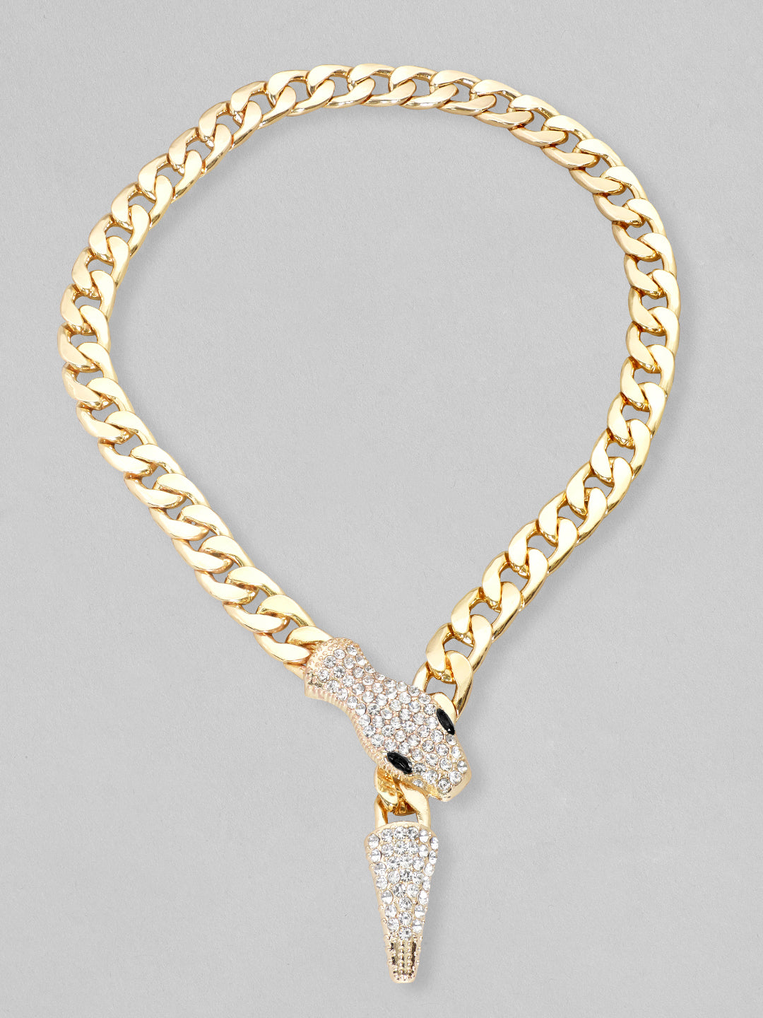 Crystal Studded Snake Pattern Gold Necklace Gold