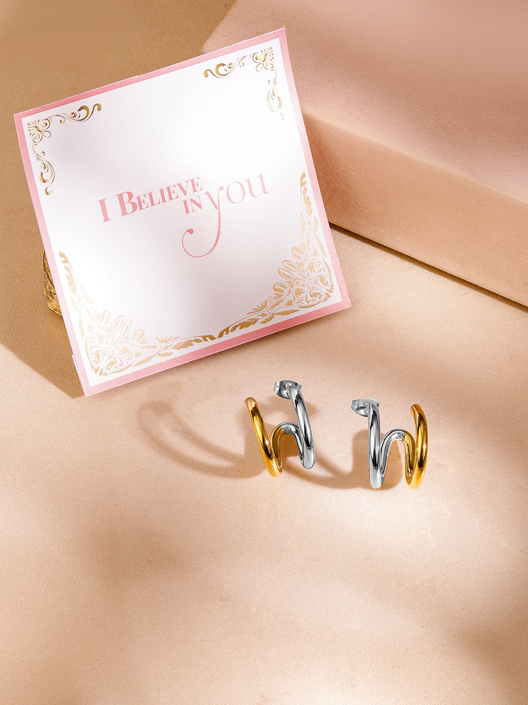 Rubans Voguish 18K Gold And Rhodium Plated Stainless Steel Waterproof Stud Earrings. Gold