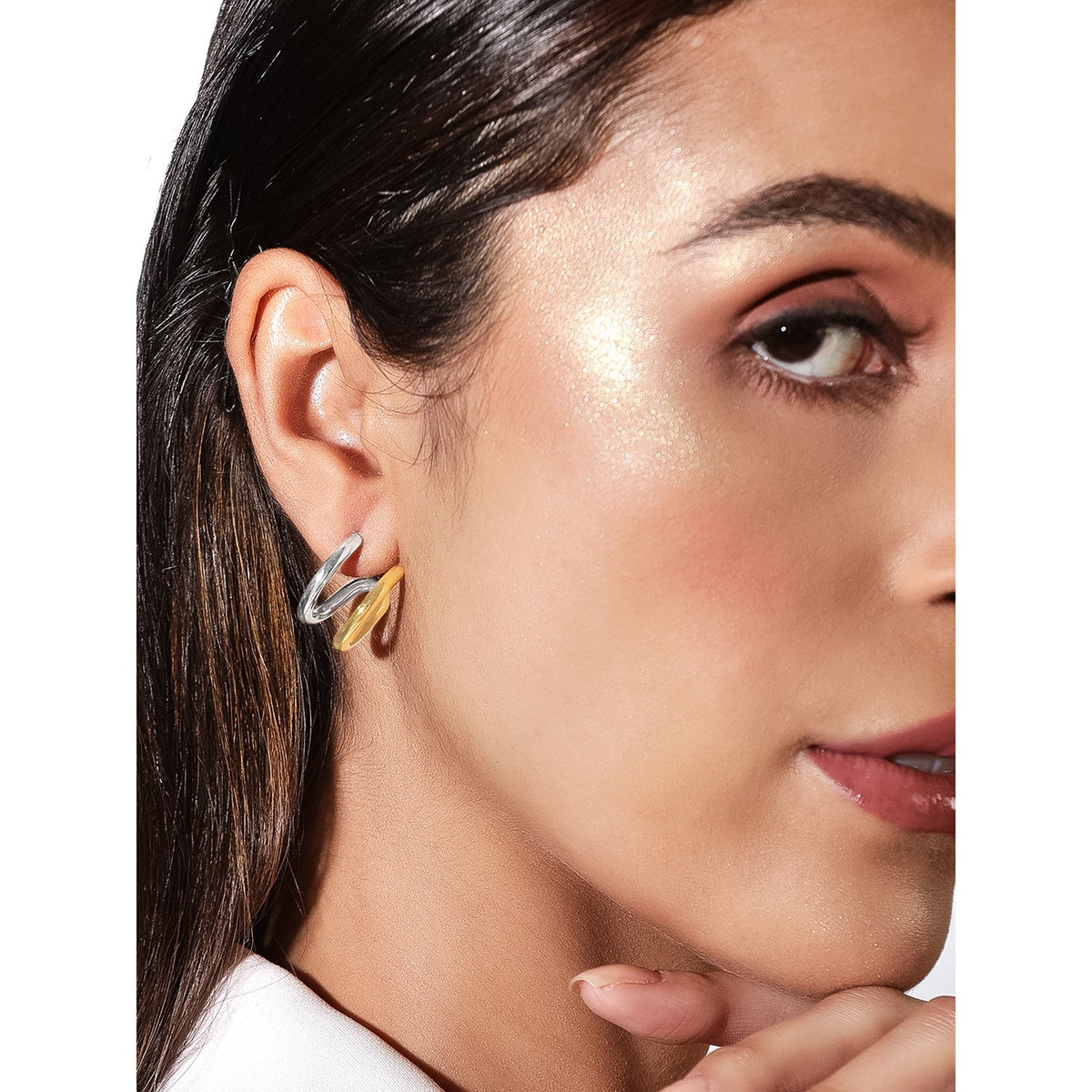 Rubans Voguish 18K Gold And Rhodium Plated Stainless Steel Waterproof Stud Earrings. Gold